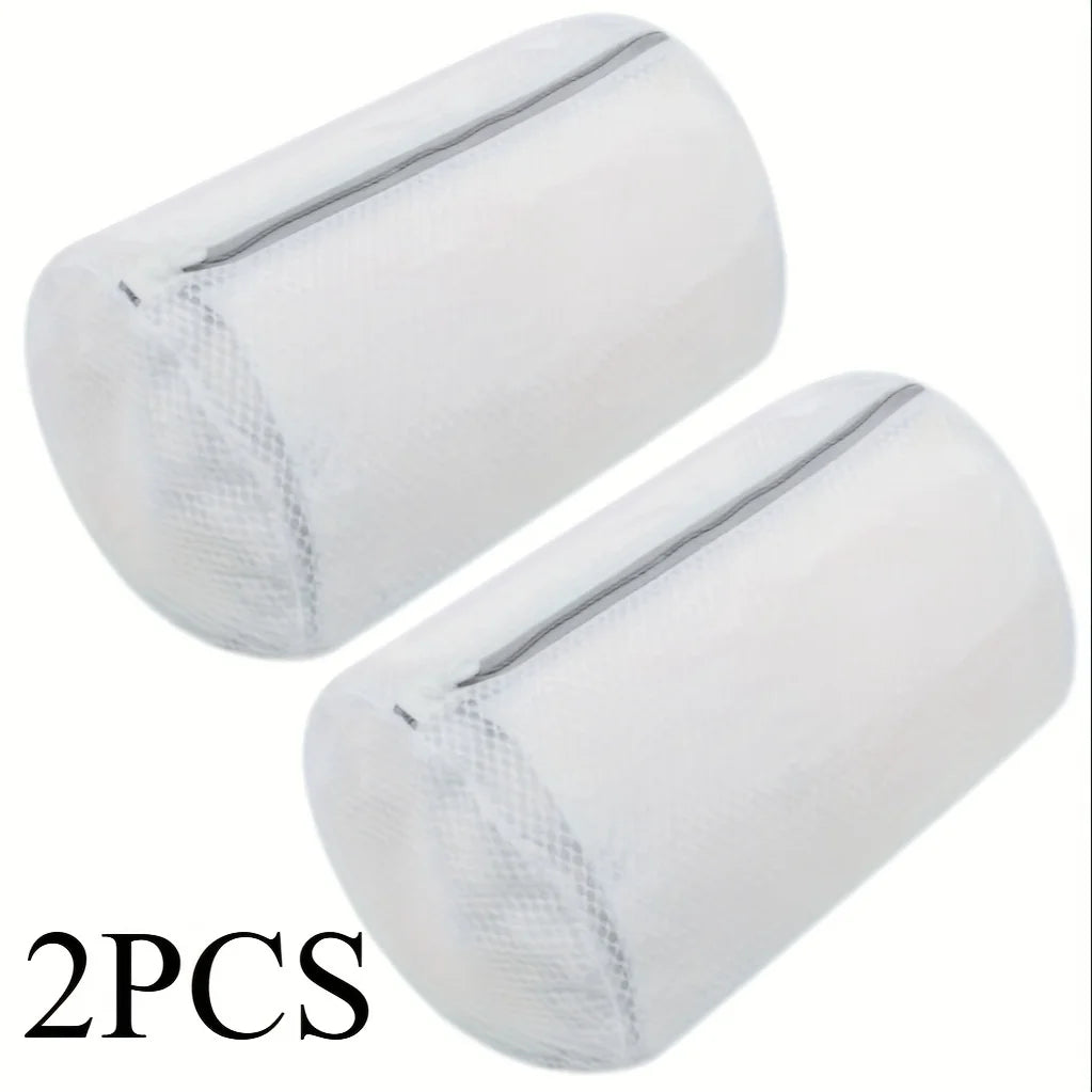 Lot de deux sacs de lavage en maille blanche