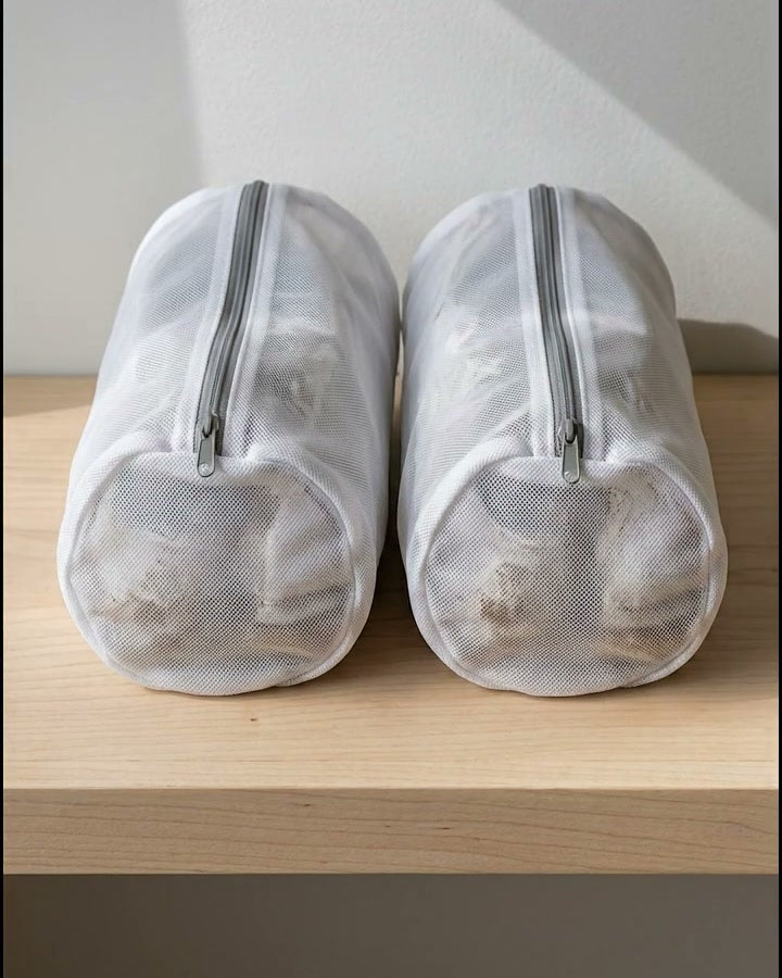 Deux sacs de lavage fermés posés côte à côte